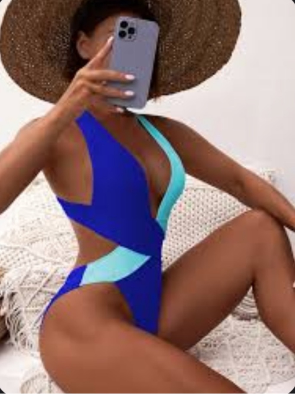 Blue and Teal Cutout One-Piece Swimsuit